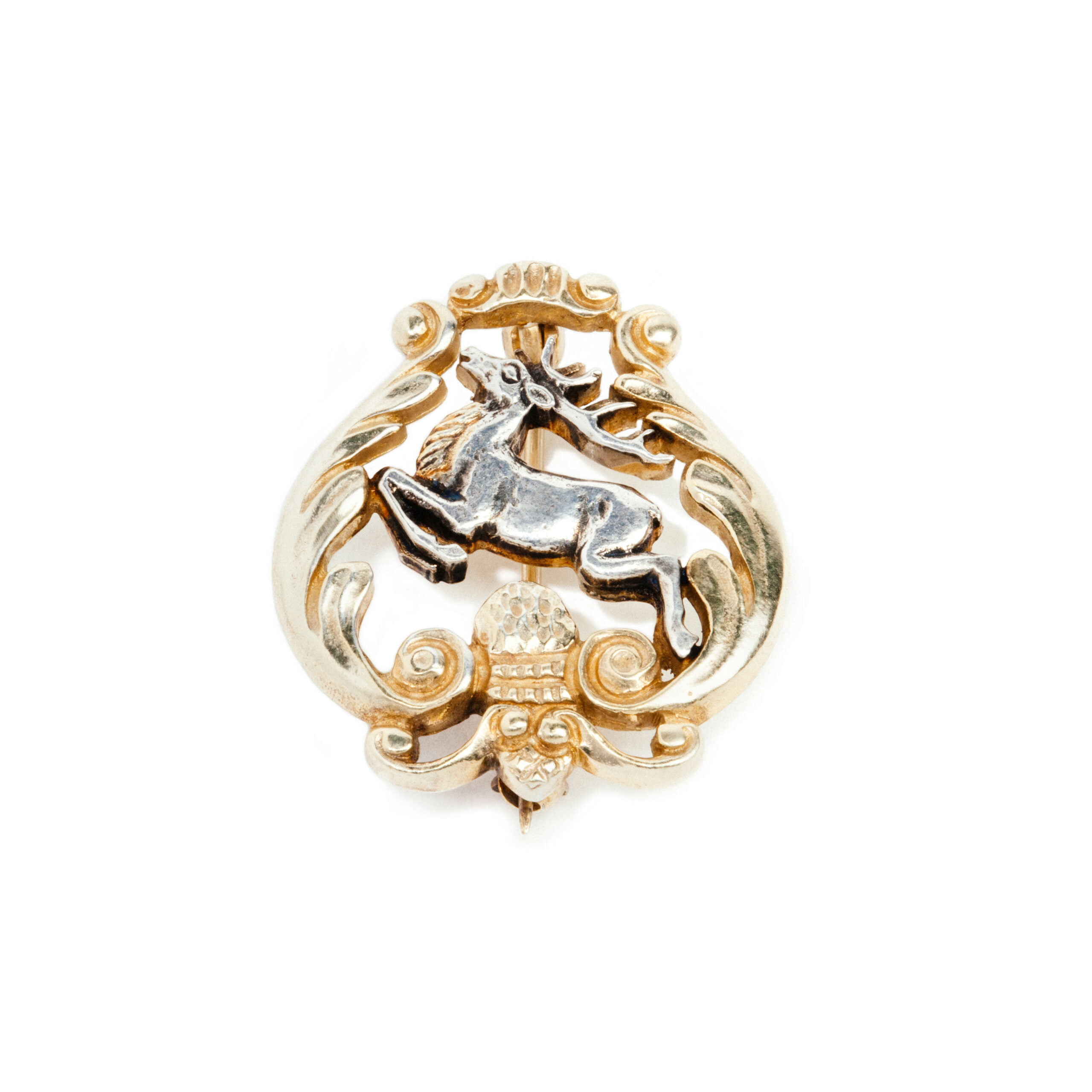 HIRSCH 4 Hirsch Brosche teilvergoldet.