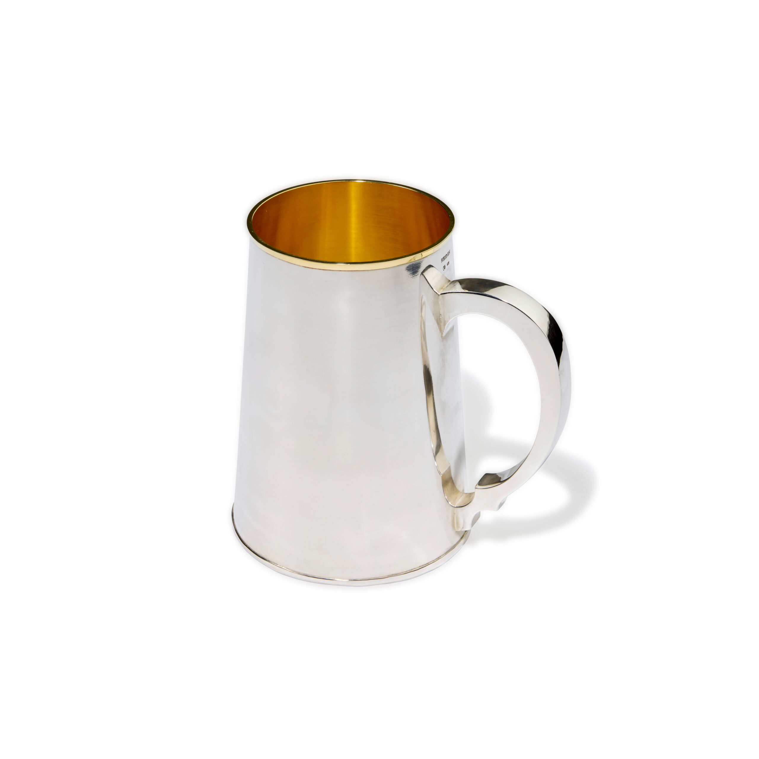 BIERKRUG MIT GLASBODEN 4 Teilvergoldeter Silberkrug mit Glasboden.