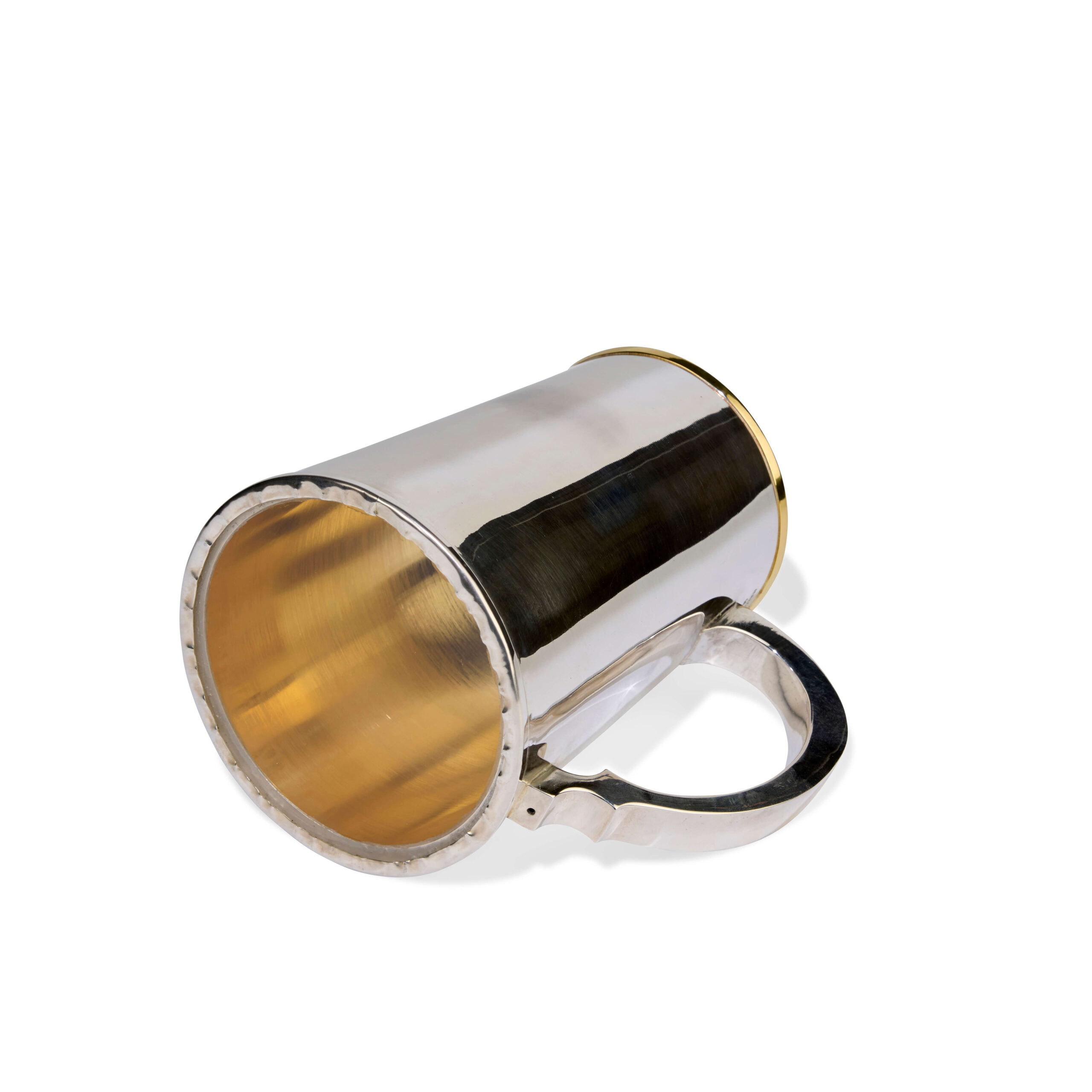 BIERKRUG MIT GLASBODEN 5 Bierkrug in Sterlingsilber und teilvergoldet.