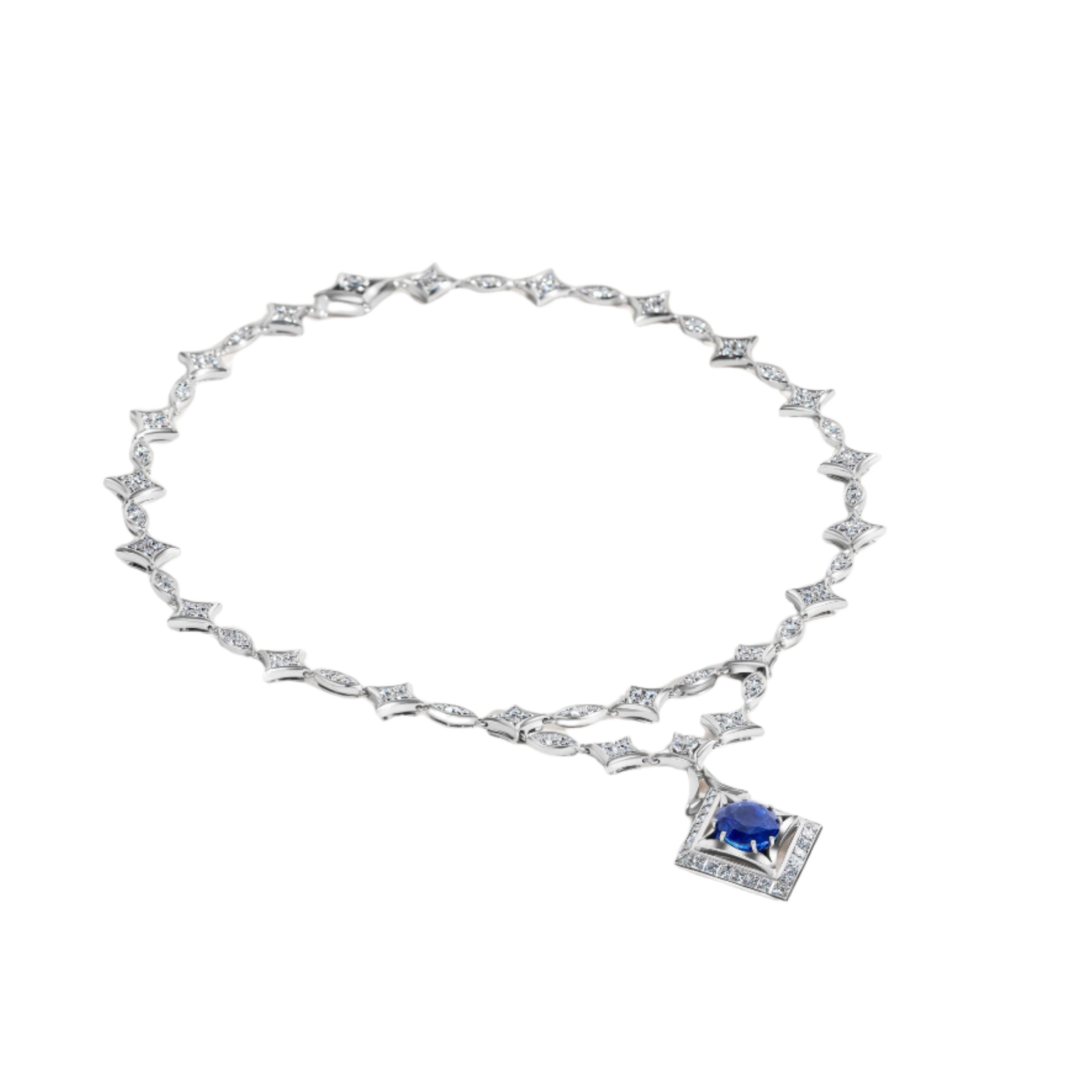 SAPHIR 8 Weißgoldenes Saphir Collier mit Diamanten bei Juwelier Heiden.